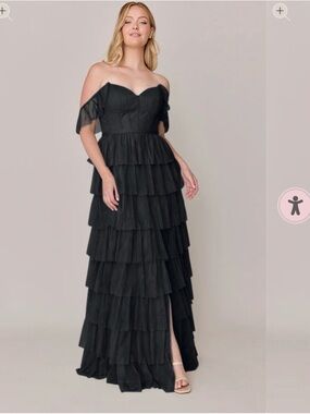 Revelry Lucia Dress: Off the Shoulder Black Ruffle Tulle